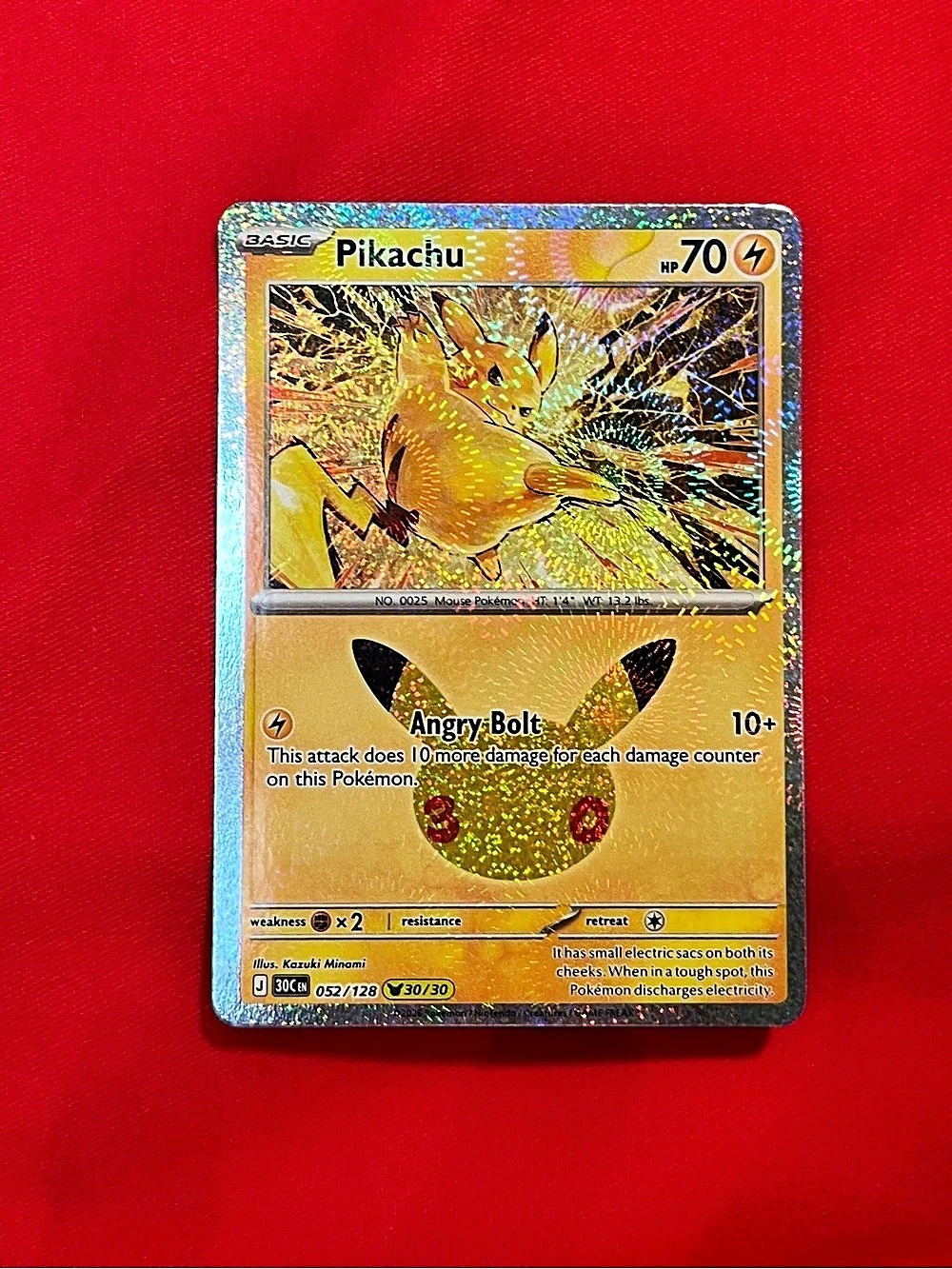 Pokemon Pikachu 30th Anniversary Holo Trading Card 30/30 Like New